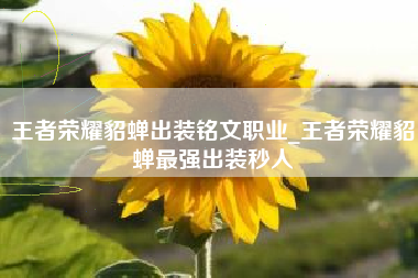 王者荣耀貂蝉出装铭文职业_王者荣耀貂蝉最强出装秒人