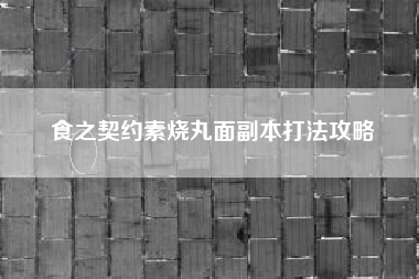 食之契约素烧丸面副本打法攻略