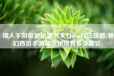 镖人手游帮派秘境洪大力boss打法攻略(梦幻西游手游帮派秘境有多少经验)