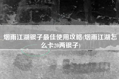 烟雨江湖银子最佳使用攻略(烟雨江湖怎么卡20两银子)