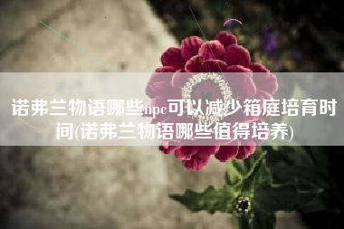 诺弗兰物语哪些npc可以减少箱庭培育时间(诺弗兰物语哪些值得培养)