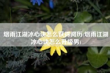 烟雨江湖冰心诀怎么获得阅历(烟雨江湖冰心诀怎么升级男)