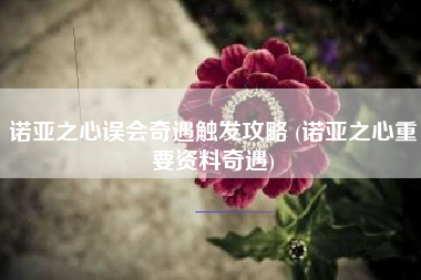 诺亚之心误会奇遇触发攻略 (诺亚之心重要资料奇遇)