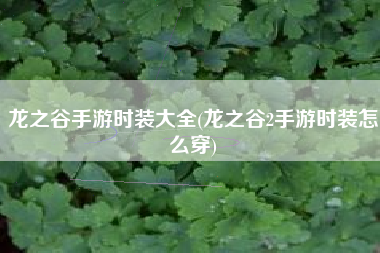 龙之谷手游时装大全(龙之谷2手游时装怎么穿)
