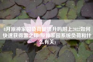 8月原神家园负荷能提升吗附上2022如何快速获得雷之印(原神家园系统负荷和什么有关)