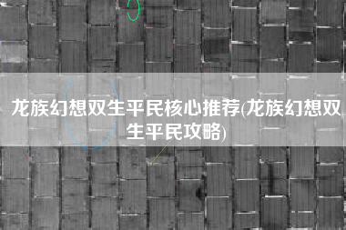 龙族幻想双生平民核心推荐(龙族幻想双生平民攻略)