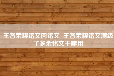 王者荣耀铭文肉铭文_王者荣耀铭文满级了多余铭文干嘛用