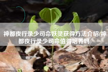 神都夜行录少司命妖灵获得方法介绍(神都夜行录少司命值得培养吗)
