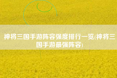 神将三国手游阵容强度排行一览(神将三国手游最强阵容)