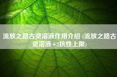 流放之路古灵溶液作用介绍 (流放之路古灵溶液+2抗性上限)