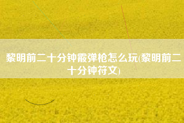 黎明前二十分钟霰弹枪怎么玩(黎明前二十分钟符文)