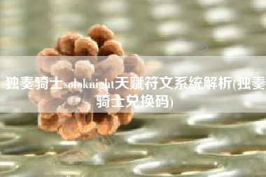 独奏骑士soloknight天赋符文系统解析(独奏骑士兑换码)