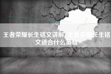 王者荣耀长生铭文讲解_王者荣耀长生铭文适合什么英雄