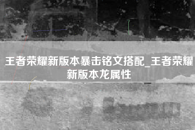 王者荣耀新版本暴击铭文搭配_王者荣耀新版本龙属性