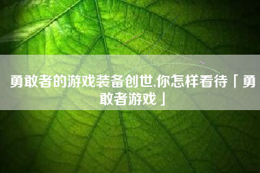 勇敢者的游戏装备创世,你怎样看待「勇敢者游戏」