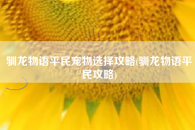 驯龙物语平民宠物选择攻略(驯龙物语平民攻略)