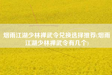 烟雨江湖少林禅武令兑换选择推荐(烟雨江湖少林禅武令有几个)