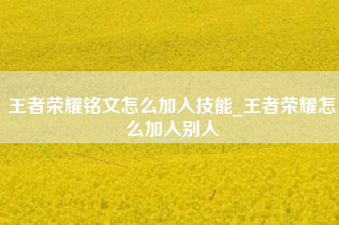 王者荣耀铭文怎么加入技能_王者荣耀怎么加入别人