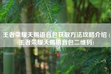 王者荣耀天赐语音包获取方法攻略介绍 (王者荣耀天赐语音包二维码)