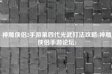 神雕侠侣2手游第四代光武打法攻略(神雕侠侣手游论坛)