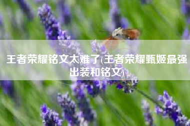 王者荣耀铭文太难了(王者荣耀甄姬最强出装和铭文)