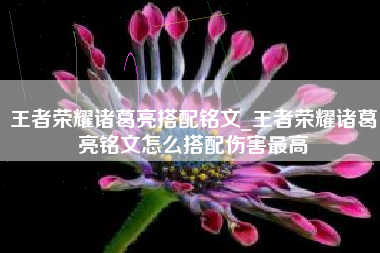 王者荣耀诸葛亮搭配铭文_王者荣耀诸葛亮铭文怎么搭配伤害最高