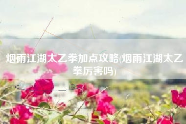 烟雨江湖太乙拳加点攻略(烟雨江湖太乙拳厉害吗)
