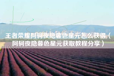王者荣耀阿轲夜隐暮色星元怎么获得（阿轲夜隐暮色星元获取教程分享）