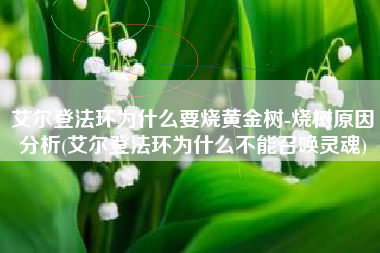 艾尔登法环为什么要烧黄金树-烧树原因分析(艾尔登法环为什么不能召唤灵魂)