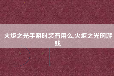 火炬之光手游时装有用么,火炬之光的游戏