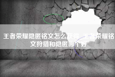 王者荣耀隐匿铭文怎么获得_王者荣耀铭文狩猎和隐匿哪个好