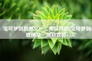 宝可梦剑盾图文一二周目攻略(宝可梦剑盾图文一周目攻略)