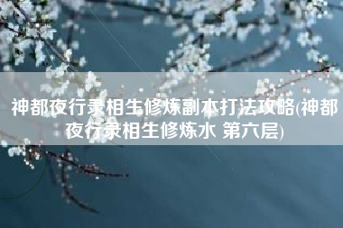 神都夜行录相生修炼副本打法攻略(神都夜行录相生修炼水 第六层)