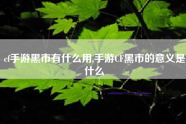 cf手游黑市有什么用,手游CF黑市的意义是什么