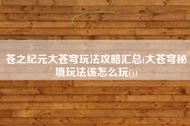 苍之纪元大苍穹玩法攻略汇总(大苍穹秘境玩法该怎么玩())