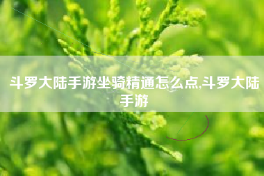斗罗大陆手游坐骑精通怎么点,斗罗大陆手游