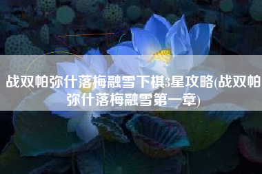 战双帕弥什落梅融雪下棋3星攻略(战双帕弥什落梅融雪第一章)