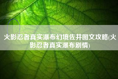 火影忍者真实瀑布幻境佐井图文攻略(火影忍者真实瀑布剧情)