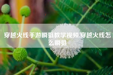 穿越火线手游瞬狙教学视频,穿越火线怎么瞬狙