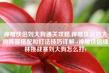 神雕侠侣刘大狗通关攻略,神雕侠侣刘大狗阵容搭配和打法技巧详解-(神雕侠侣绿林挑战赛刘大狗怎么打)