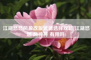 江湖悠悠风盈改版武器选择攻略(江湖悠悠 风神符 有用吗)