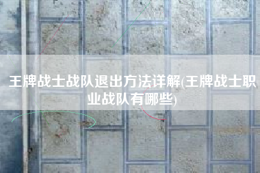 王牌战士战队退出方法详解(王牌战士职业战队有哪些)