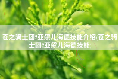 苍之骑士团2亚黛儿海德技能介绍(苍之骑士团2亚黛儿海德技能)