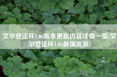 艾尔登法环1.06版本更新内容详情一览(艾尔登法环1.05最强流派)
