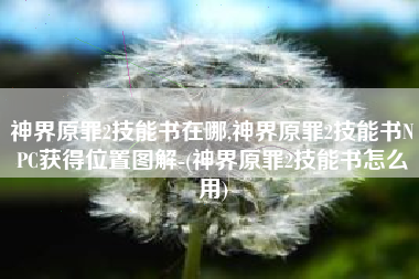 神界原罪2技能书在哪,神界原罪2技能书NPC获得位置图解-(神界原罪2技能书怎么用)