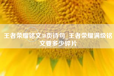 王者荣耀铭文30页诗句_王者荣耀满级铭文要多少碎片