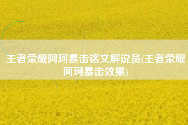 王者荣耀阿珂暴击铭文解说员(王者荣耀阿珂暴击效果)