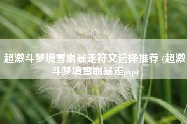 超激斗梦境雪崩暴走符文选择推荐 (超激斗梦境雪崩暴走pvp)