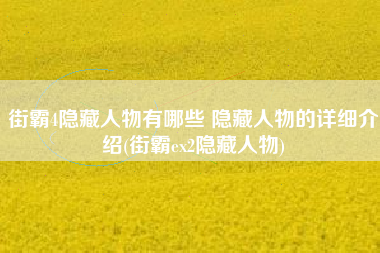 街霸4隐藏人物有哪些 隐藏人物的详细介绍(街霸ex2隐藏人物)