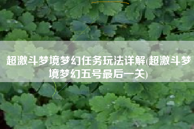 超激斗梦境梦幻任务玩法详解(超激斗梦境梦幻五号最后一关)